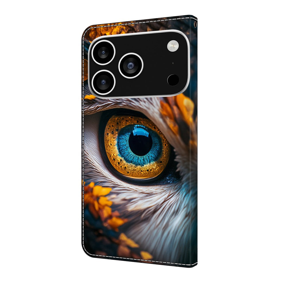 For iPhone 17 Pro Max Wallet Case Pattern Printing PU Leather Flip Stand Phone Cover - Blue Eyes