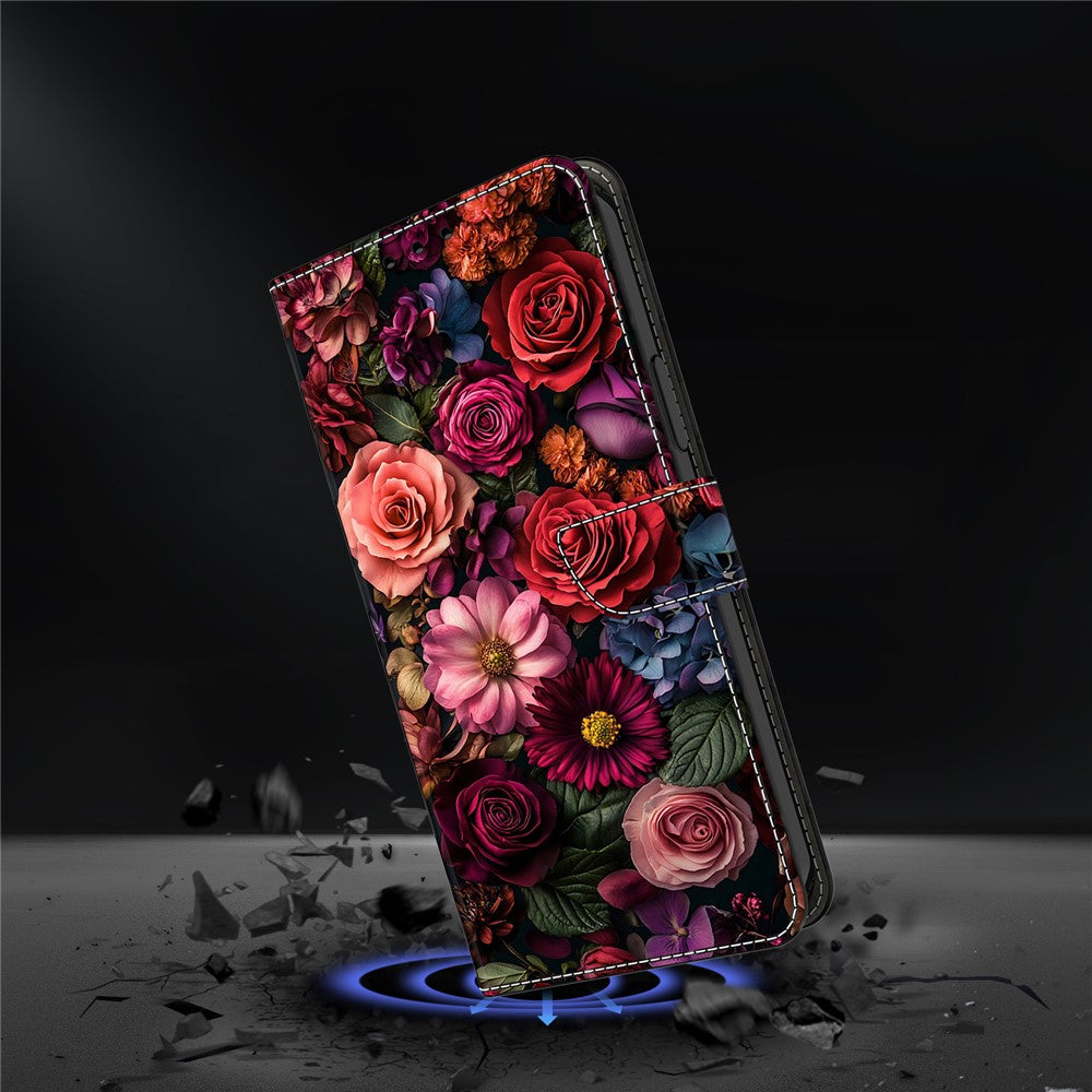 For iPhone 17 Pro Max Wallet Case Pattern Printing PU Leather Flip Stand Phone Cover - Floral