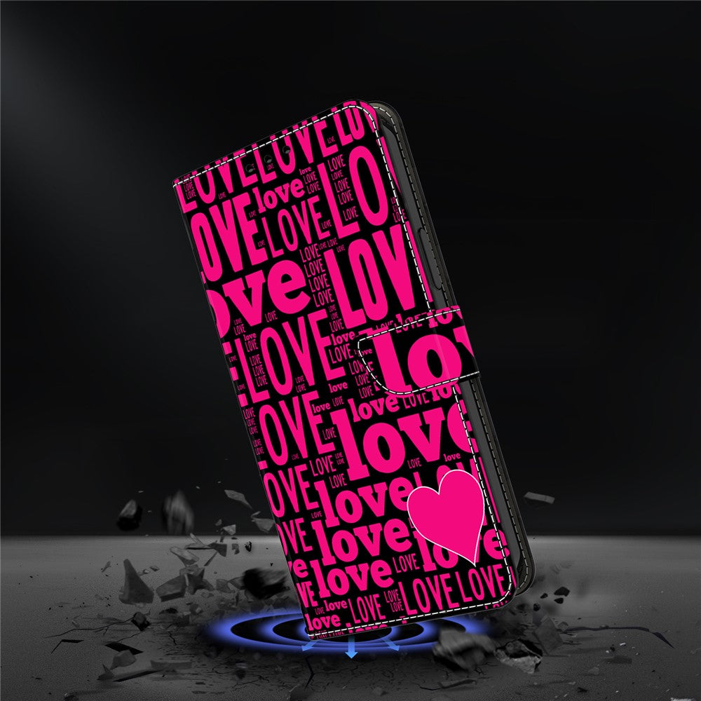 For iPhone 17 Pro Max Wallet Case Pattern Printing PU Leather Flip Stand Phone Cover - LOVE