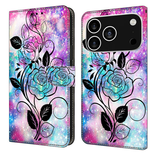 For iPhone 17 Pro Max Wallet Case Pattern Printing PU Leather Flip Stand Phone Cover - Pen Drawing Rose