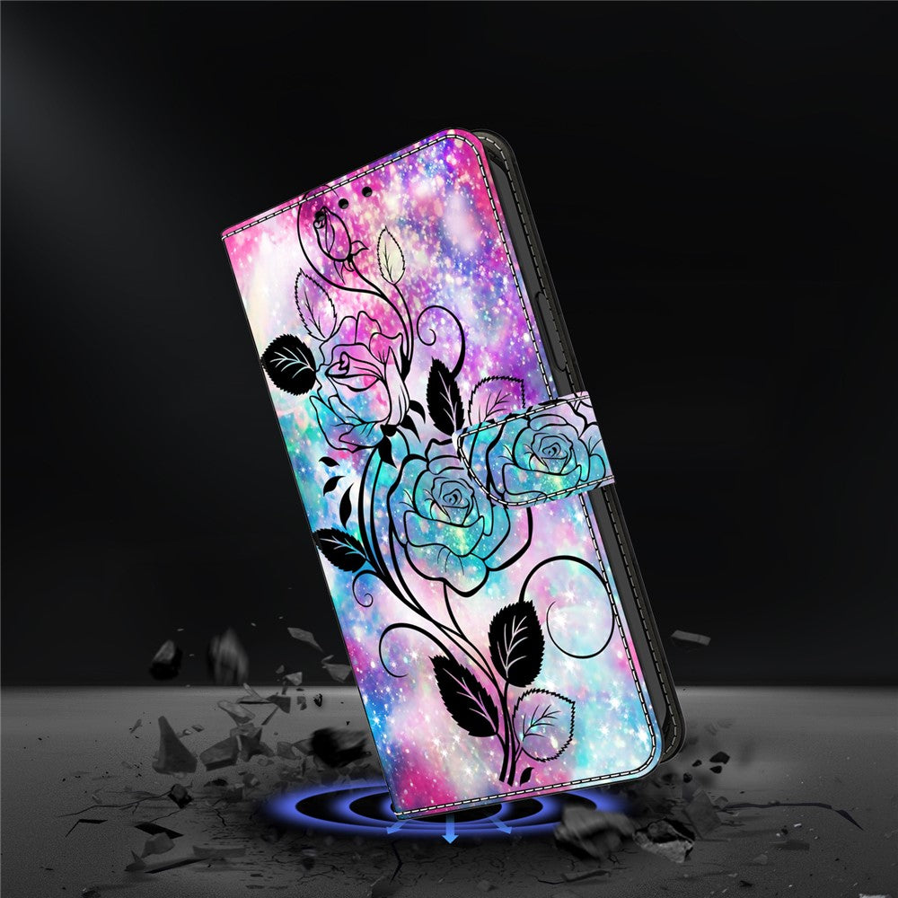 For iPhone 17 Pro Max Wallet Case Pattern Printing PU Leather Flip Stand Phone Cover - Pen Drawing Rose