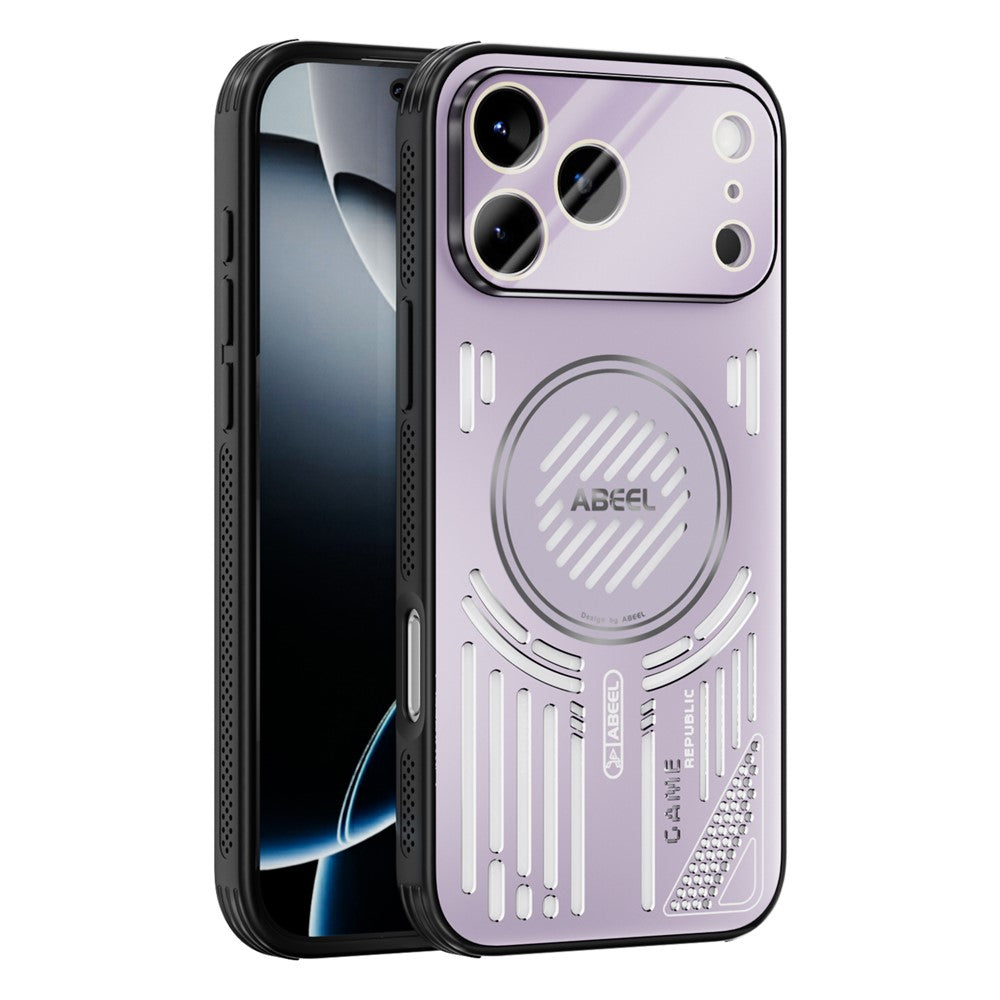 ABEEL For iPhone 17 Pro Max Magnetic Case Aluminium Alloy + PC + TPU Hollow Heat Dissipation Phone Cover - Pink Purple