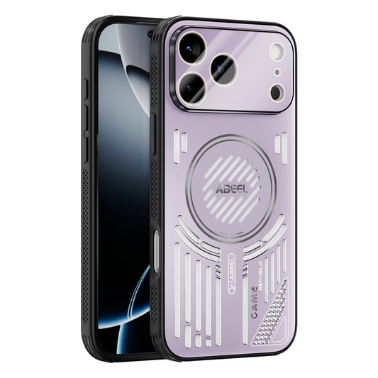 ABEEL For iPhone 17 Pro Max Magnetic Case Aluminium Alloy + PC + TPU Hollow Heat Dissipation Phone Cover - Pink Purple