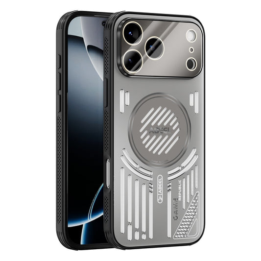 ABEEL For iPhone 17 Pro Max Magnetic Case Aluminium Alloy + PC + TPU Hollow Heat Dissipation Phone Cover - Titanium Grey