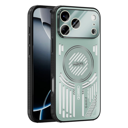 ABEEL For iPhone 17 Pro Max Magnetic Case Aluminium Alloy + PC + TPU Hollow Heat Dissipation Phone Cover - Light Green