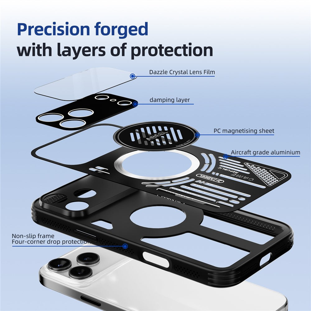ABEEL For iPhone 17 Pro Max Magnetic Case Aluminium Alloy + PC + TPU Hollow Heat Dissipation Phone Cover - Light Green