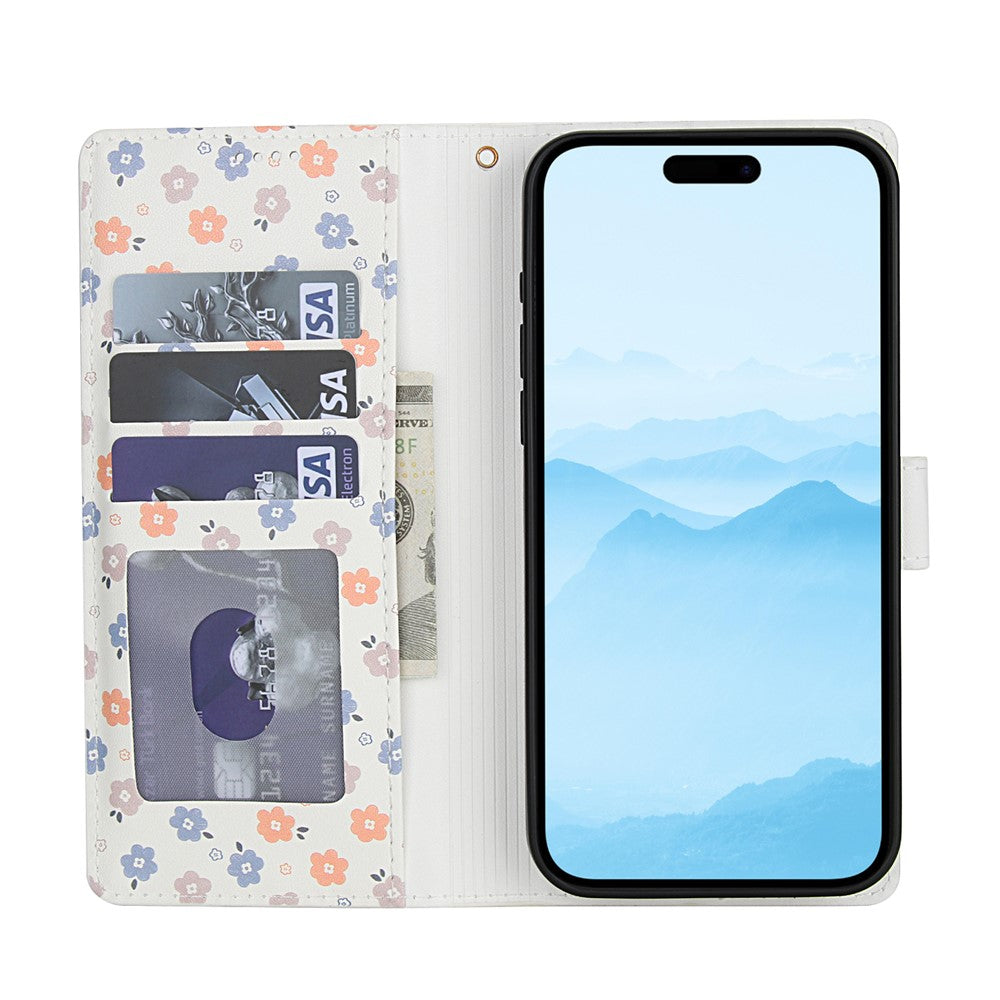 For iPhone 17 Pro Max Wallet Case Rhombic Floral Design Leather Flip Phone Cover with Strap - A4