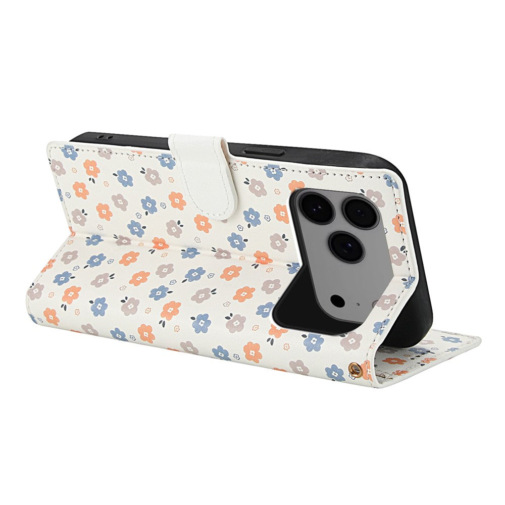 For iPhone 17 Pro Max Wallet Case Rhombic Floral Design Leather Flip Phone Cover with Strap - A4