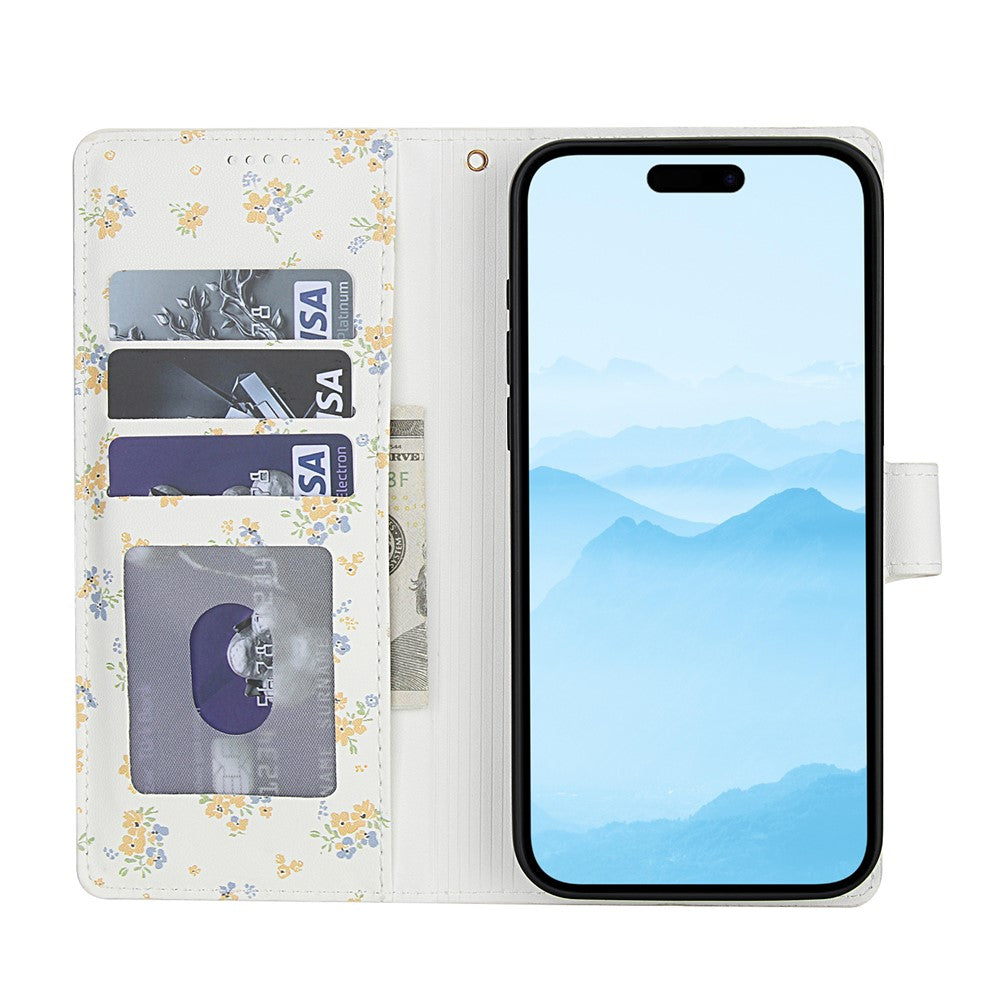 For iPhone 17 Pro Max Wallet Case Rhombic Floral Design Leather Flip Phone Cover with Strap - A5