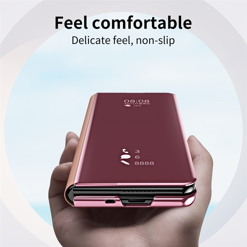 For Samsung Galaxy Z Fold7 5G Case Electroplating View Window Stand Leather Phone Cover - Pink