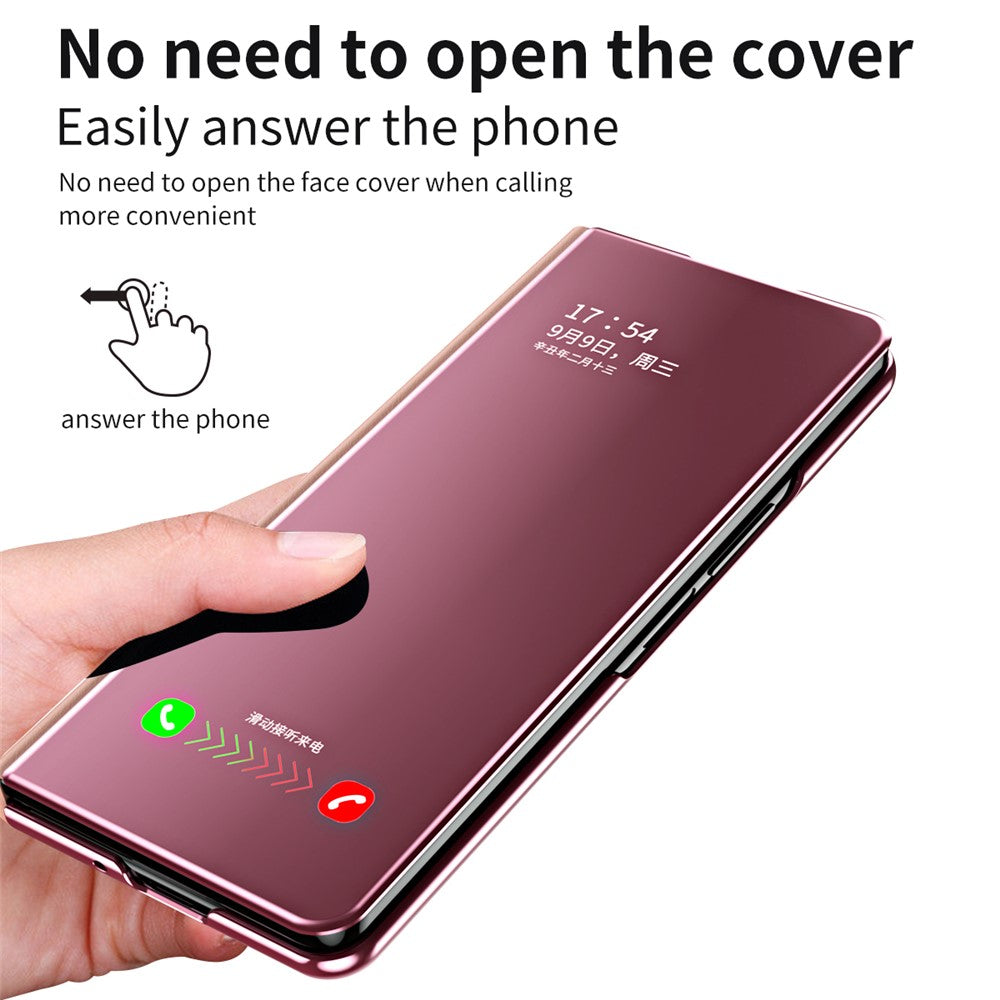 For Samsung Galaxy Z Fold7 5G Case Electroplating View Window Stand Leather Phone Cover - Pink
