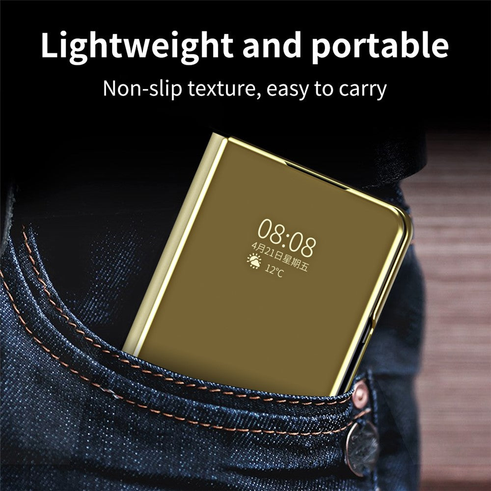 For Samsung Galaxy Z Fold7 5G Case Electroplating View Window Stand Leather Phone Cover - Gold