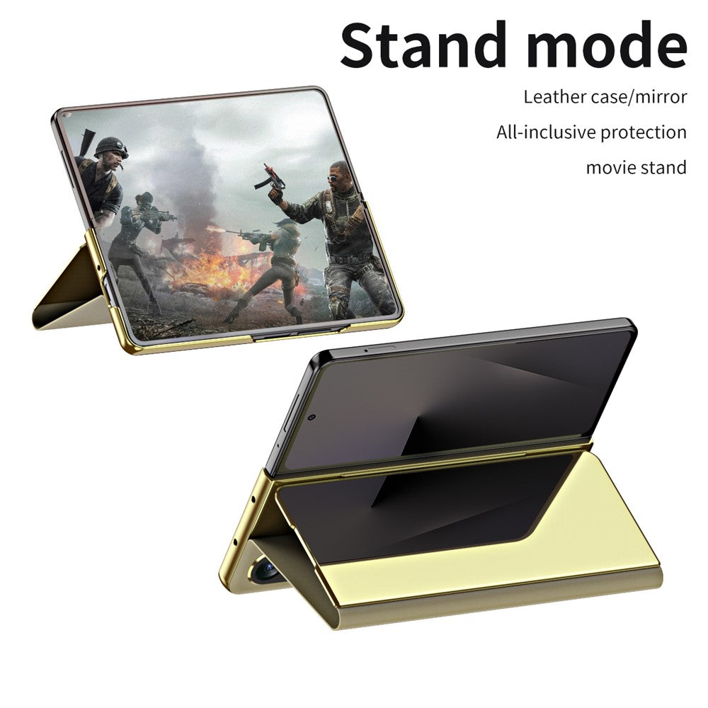 For Samsung Galaxy Z Fold7 5G Case Electroplating View Window Stand Leather Phone Cover - Gold