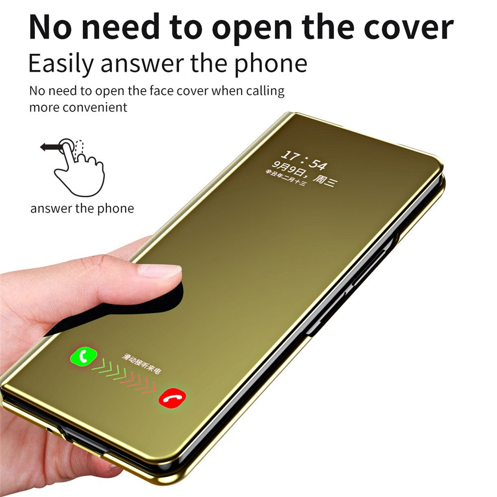 For Samsung Galaxy Z Fold7 5G Case Electroplating View Window Stand Leather Phone Cover - Gold