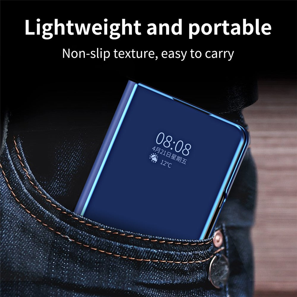 For Samsung Galaxy Z Fold7 5G Case Electroplating View Window Stand Leather Phone Cover - Blue