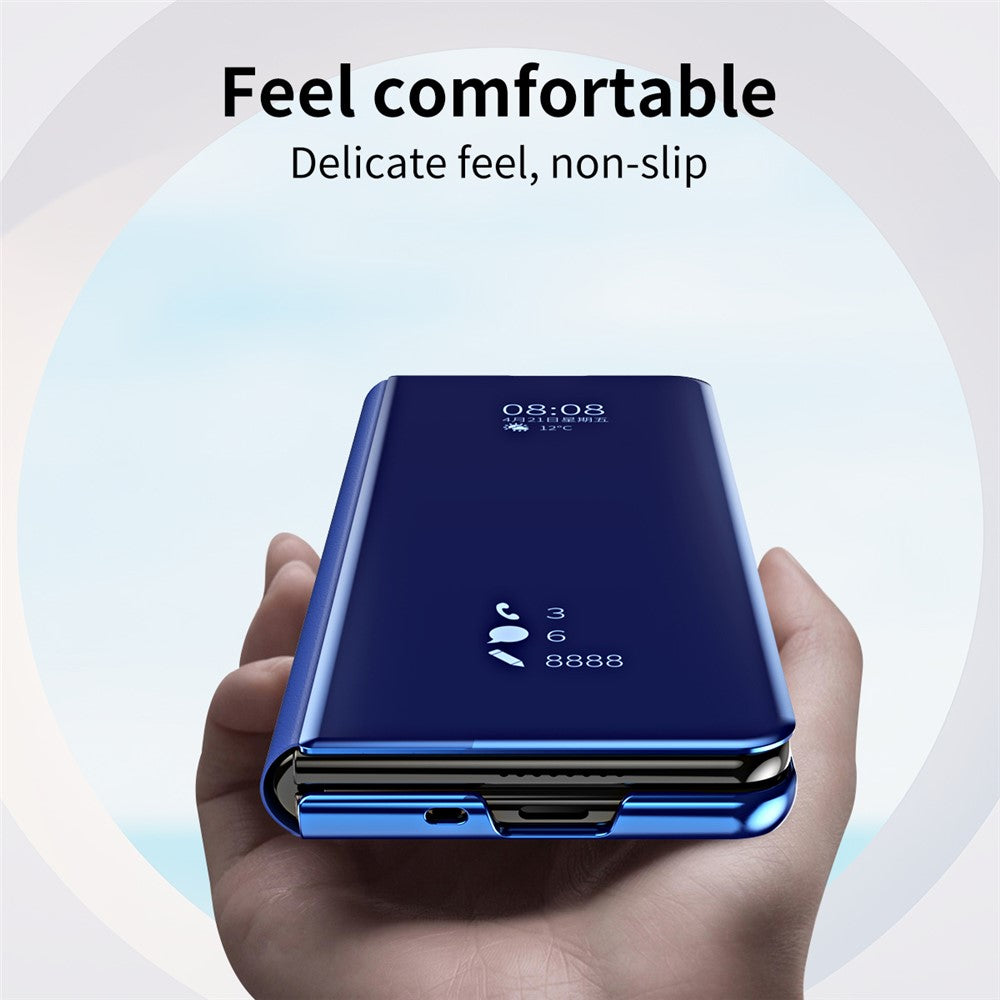 For Samsung Galaxy Z Fold7 5G Case Electroplating View Window Stand Leather Phone Cover - Blue
