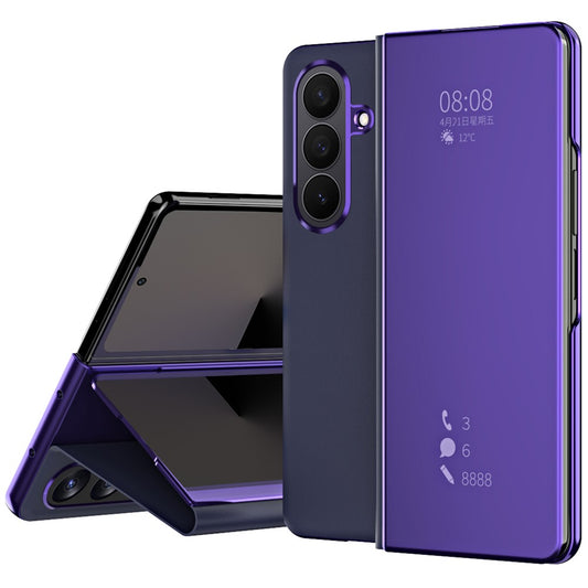 For Samsung Galaxy Z Fold7 5G Case Electroplating View Window Stand Leather Phone Cover - Purple