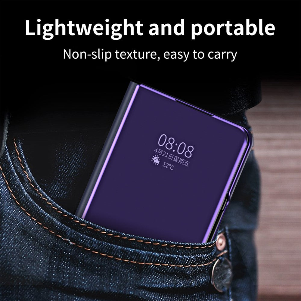 For Samsung Galaxy Z Fold7 5G Case Electroplating View Window Stand Leather Phone Cover - Purple