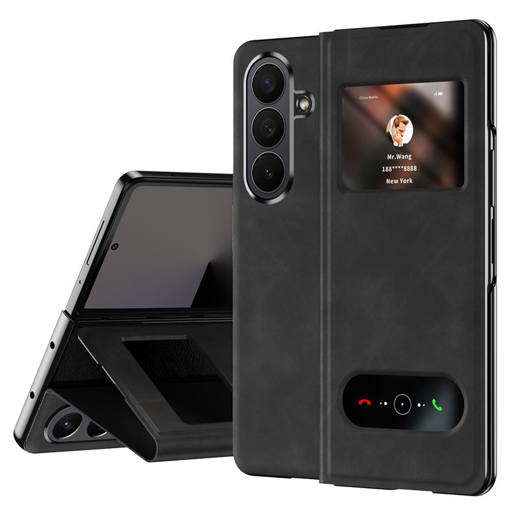 For Samsung Galaxy Z Fold7 5G Case View Window PU Leather Phone Cover - Black