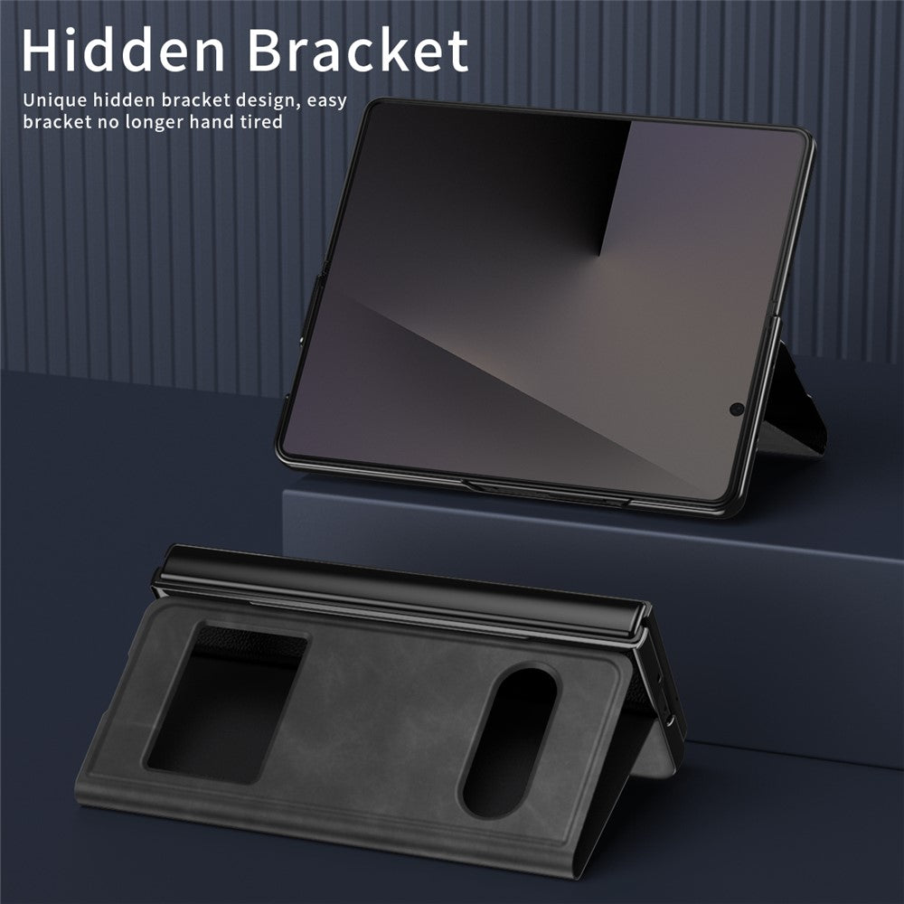 For Samsung Galaxy Z Fold7 5G Case View Window PU Leather Phone Cover - Black