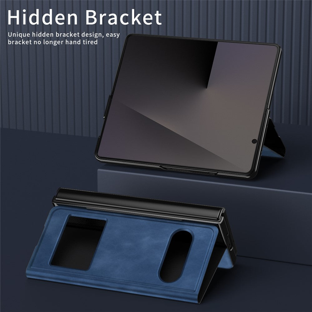 For Samsung Galaxy Z Fold7 5G Case View Window PU Leather Phone Cover - Blue