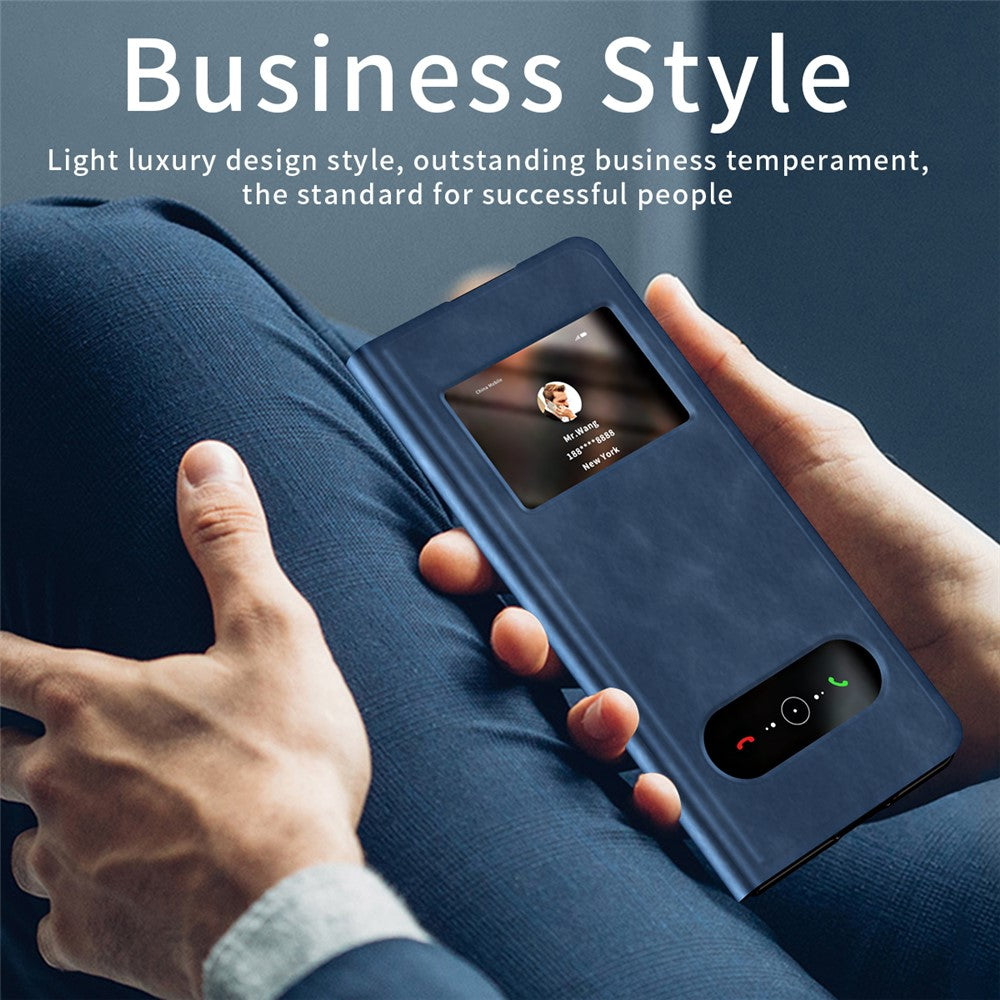 For Samsung Galaxy Z Fold7 5G Case View Window PU Leather Phone Cover - Blue