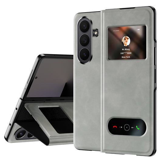 For Samsung Galaxy Z Fold7 5G Case View Window PU Leather Phone Cover - White