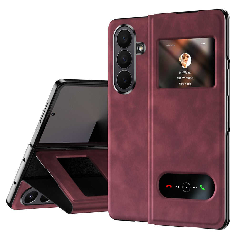 For Samsung Galaxy Z Fold7 5G Case View Window PU Leather Phone Cover - Red