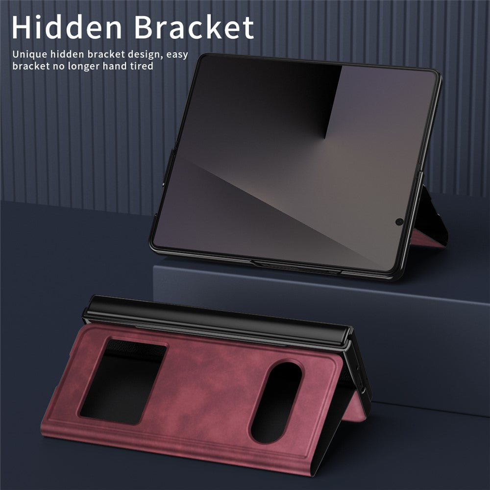 For Samsung Galaxy Z Fold7 5G Case View Window PU Leather Phone Cover - Red