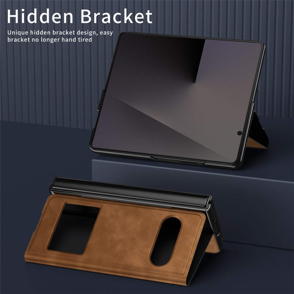 For Samsung Galaxy Z Fold7 5G Case View Window PU Leather Phone Cover - Brown