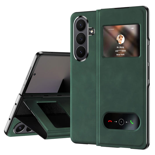 For Samsung Galaxy Z Fold7 5G Case View Window PU Leather Phone Cover - Green