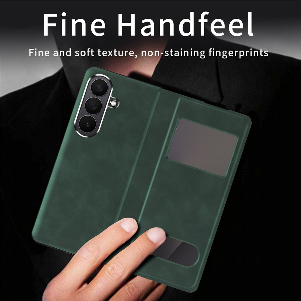 For Samsung Galaxy Z Fold7 5G Case View Window PU Leather Phone Cover - Green