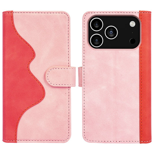 For iPhone 17 Pro Max Wallet Case Leather Phone Cover Splicing Color - Pink