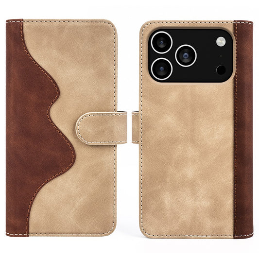 For iPhone 17 Pro Max Wallet Case Leather Phone Cover Splicing Color - Yellow