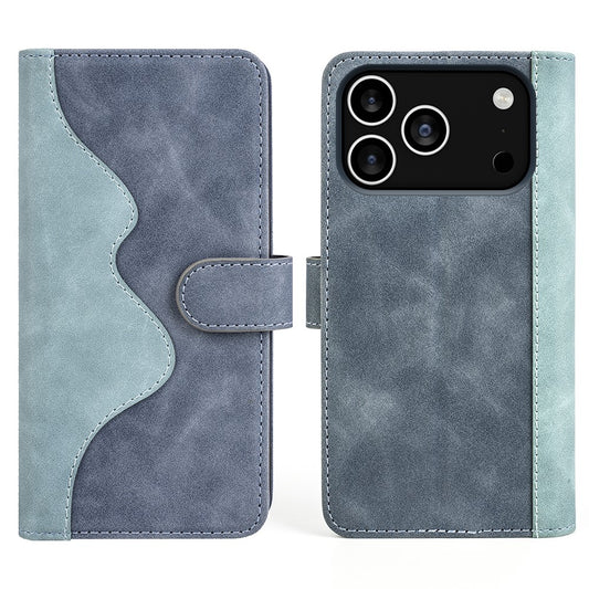 For iPhone 17 Pro Max Wallet Case Leather Phone Cover Splicing Color - Blue