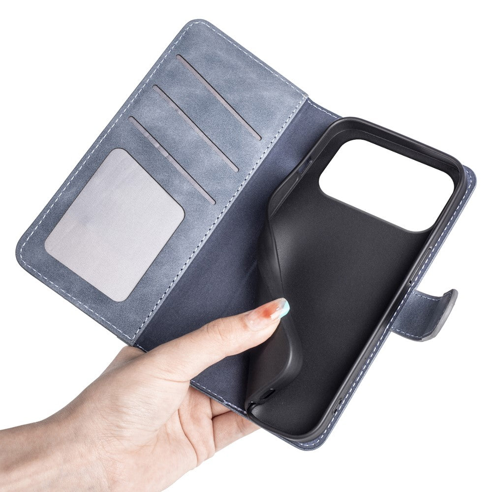 For iPhone 17 Pro Max Wallet Case Leather Phone Cover Splicing Color - Blue