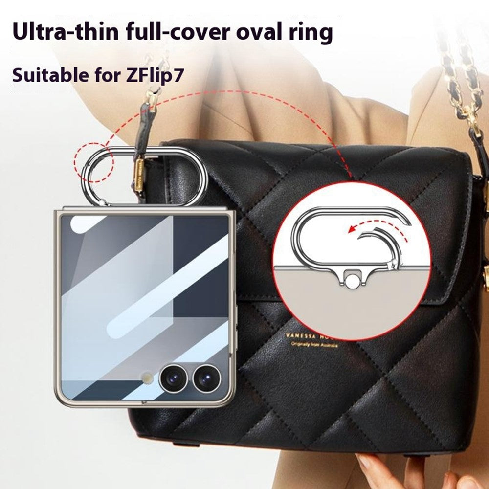 GKK For Samsung Galaxy Z Flip7 5G Case Oval Kickstand Hard PC Phone Back Cover with Small Film - Titanium Grey