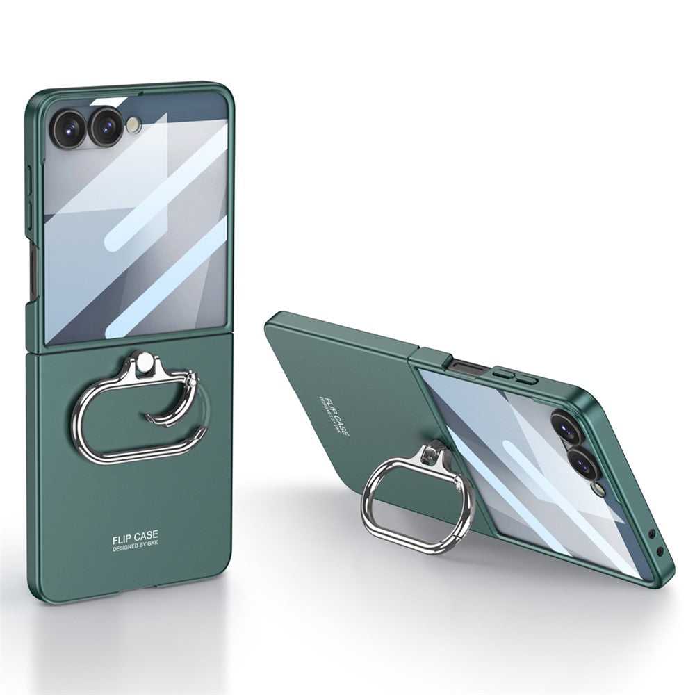 GKK For Samsung Galaxy Z Flip7 5G Case Oval Kickstand Hard PC Phone Back Cover with Small Film - Green