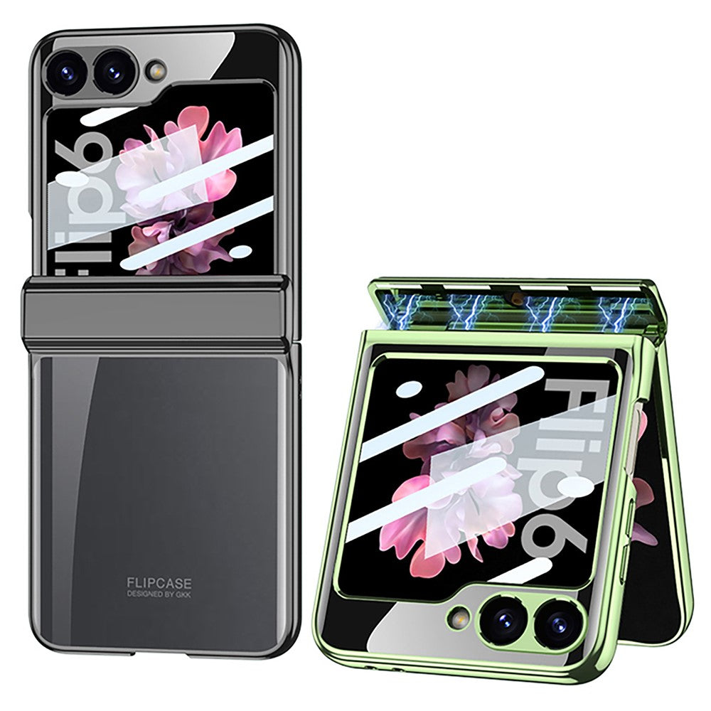 GKK For Samsung Galaxy Z Flip7 5G Case Hinge Protection PC Tempered Glass Clear Phone Back Cover - Champagne Gold