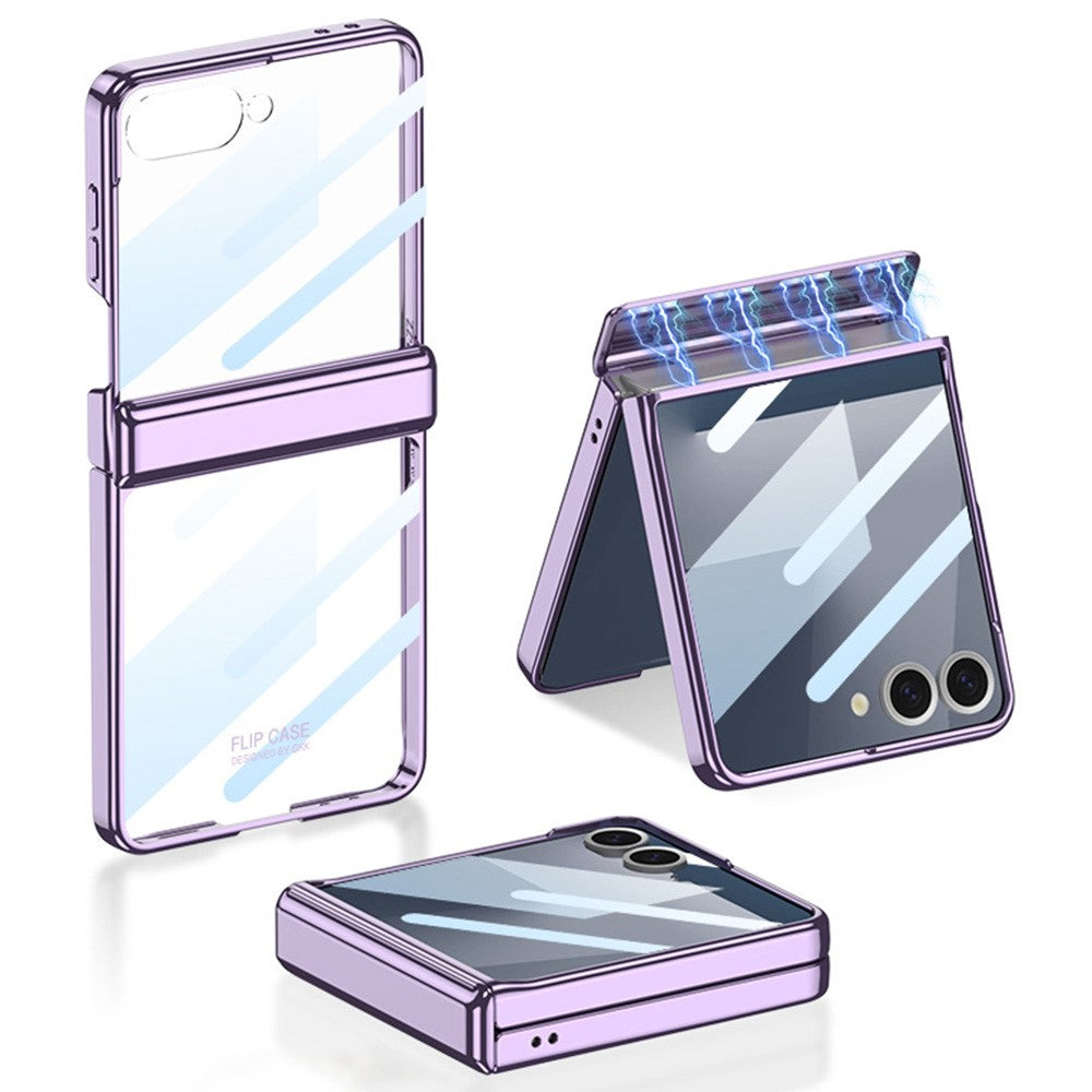 GKK For Samsung Galaxy Z Flip7 5G Case Hinge Protection PC Tempered Glass Clear Phone Back Cover - Purple