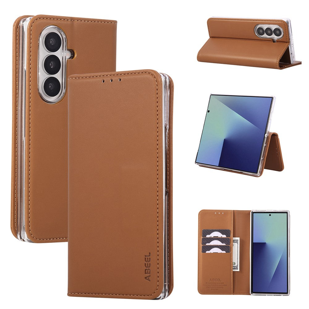 ABEEL For Samsung Galaxy Z Fold7 5G Phone Case RFID Blocking Leather Flip Cover - Brown
