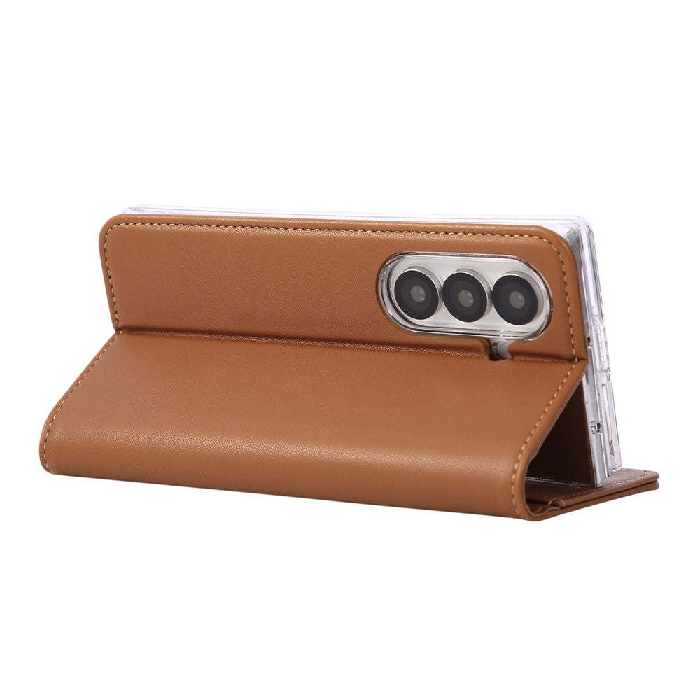 ABEEL For Samsung Galaxy Z Fold7 5G Phone Case RFID Blocking Leather Flip Cover - Brown