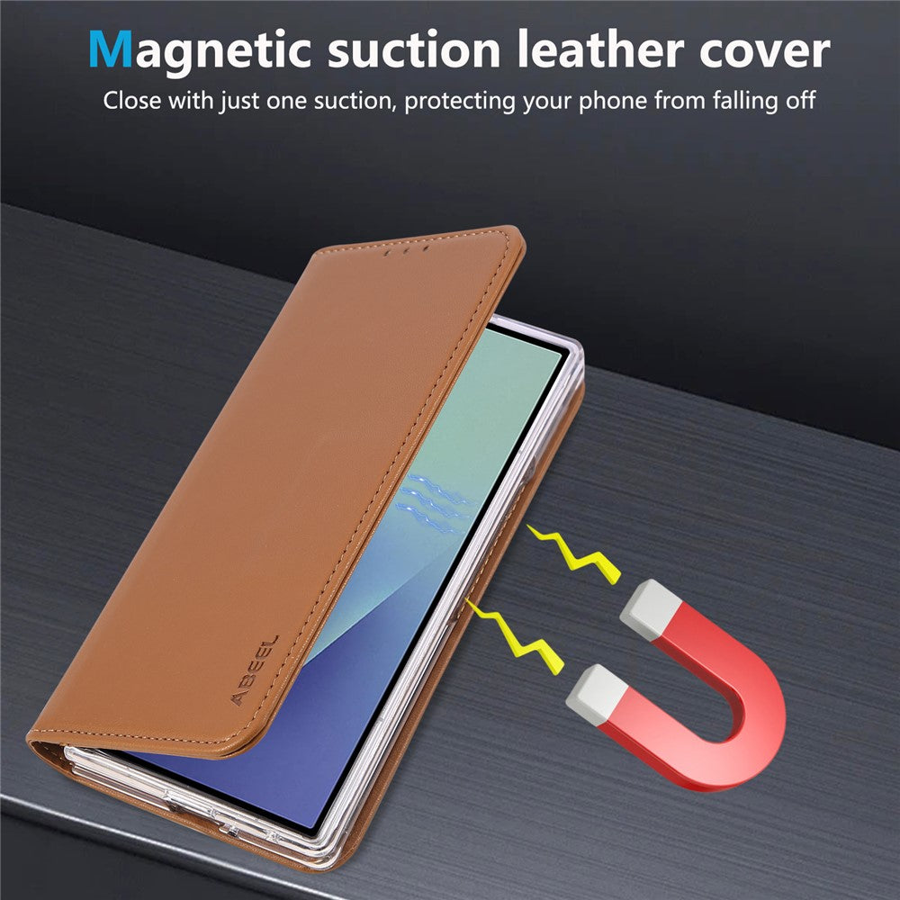 ABEEL For Samsung Galaxy Z Fold7 5G Phone Case RFID Blocking Leather Flip Cover - Brown