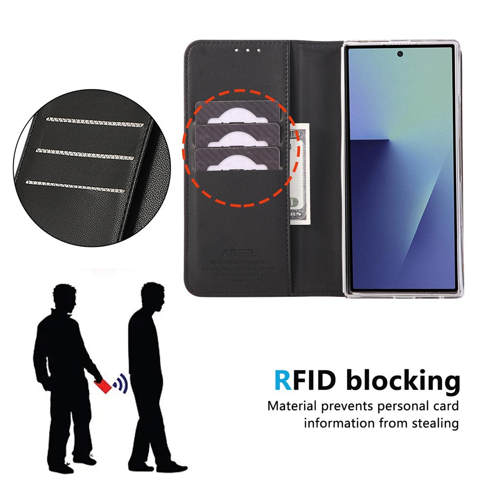ABEEL For Samsung Galaxy Z Fold7 5G Phone Case RFID Blocking Leather Flip Cover - Black