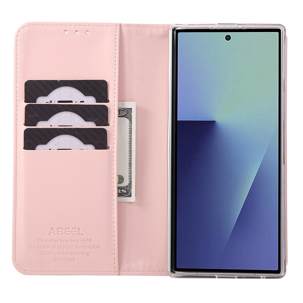 ABEEL For Samsung Galaxy Z Fold7 5G Phone Case RFID Blocking Leather Flip Cover - Pink