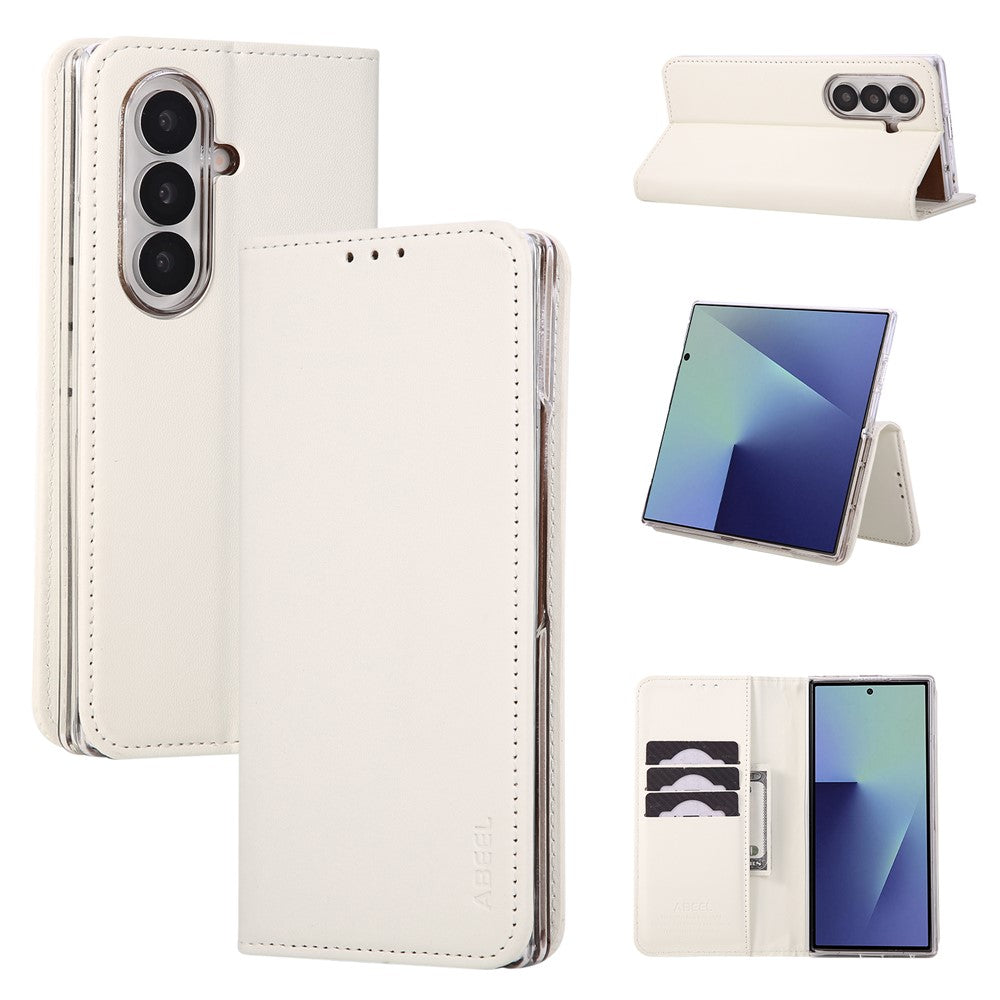 ABEEL For Samsung Galaxy Z Fold7 5G Phone Case RFID Blocking Leather Flip Cover - White