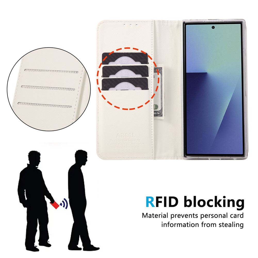 ABEEL For Samsung Galaxy Z Fold7 5G Phone Case RFID Blocking Leather Flip Cover - White