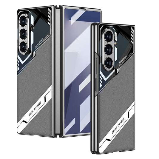 GKK For Samsung Galaxy Z Fold7 5G Magnetic Case Electroplating PC + Tempered Glass + PU Phone Cover - Grey