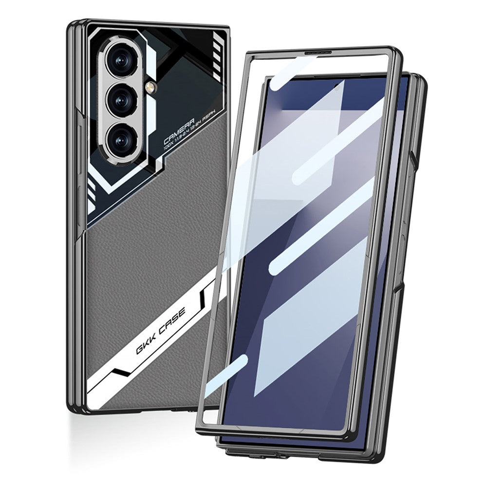 GKK For Samsung Galaxy Z Fold7 5G Magnetic Case Electroplating PC + Tempered Glass + PU Phone Cover - Carbon Fiber Texture