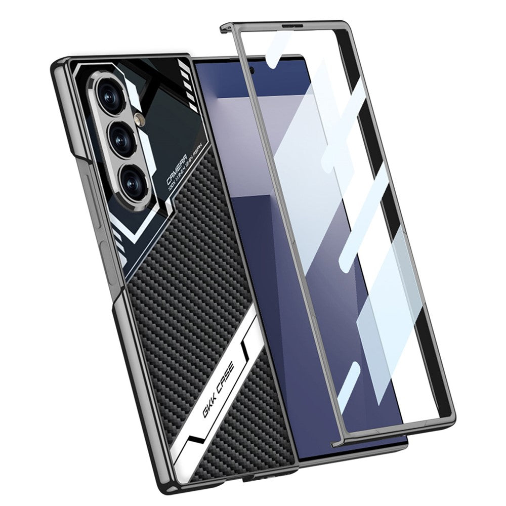 GKK For Samsung Galaxy Z Fold7 5G Magnetic Case Electroplating PC + Tempered Glass + PU Phone Cover - Titanium Grey